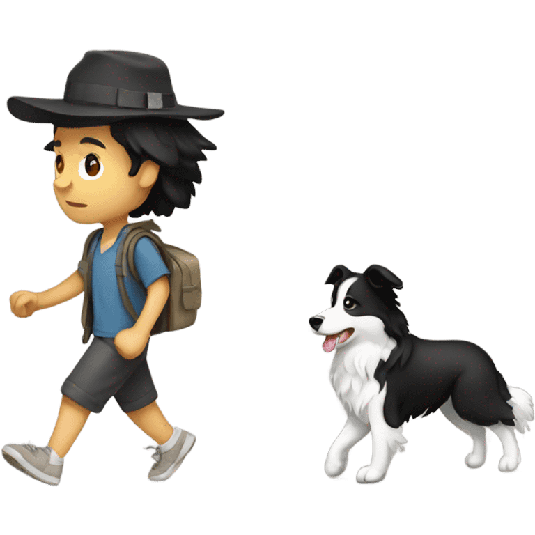 A Chinese man walking border collie emoji