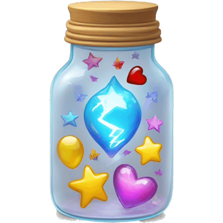 glass jar with bright objects inside (heart, lightning, drop, star) emoji