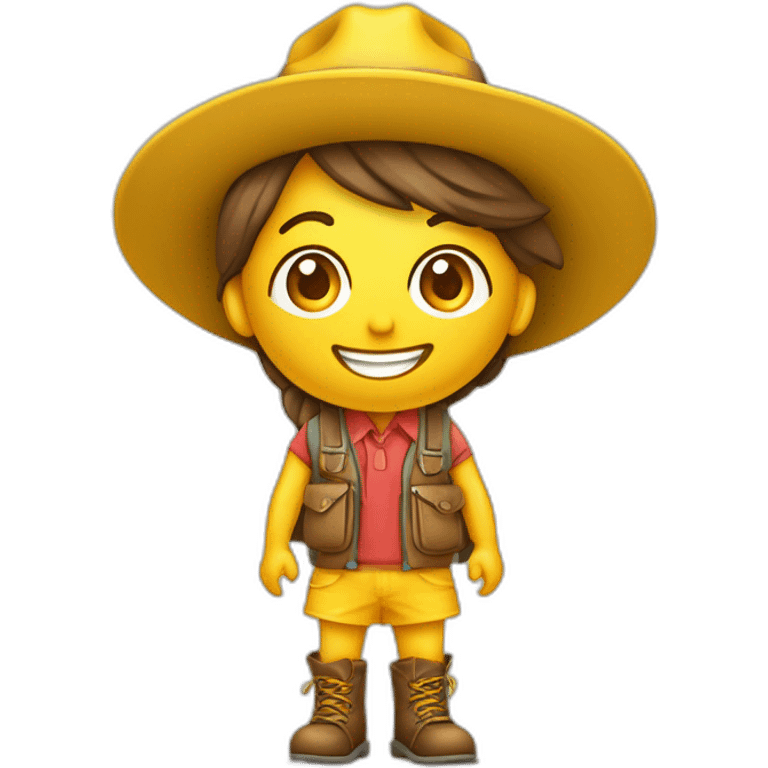 ampolleta sonriente y de color amarillo con sombrero antropomorfisada de cuerpo completo con piernas y brasos vestida de estudiante y sacando fotocopias junto a una fotocopiadora emoji