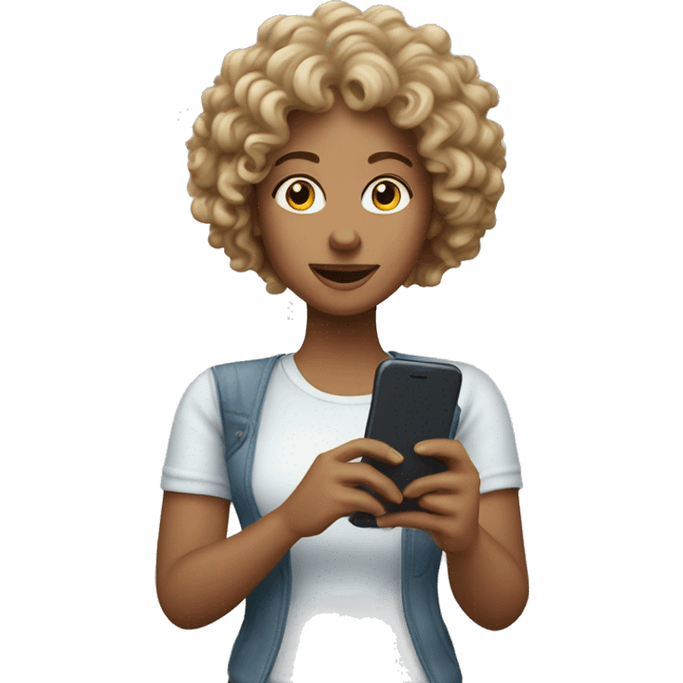 A￼ white woman with down curly hair  holding her phone emoji