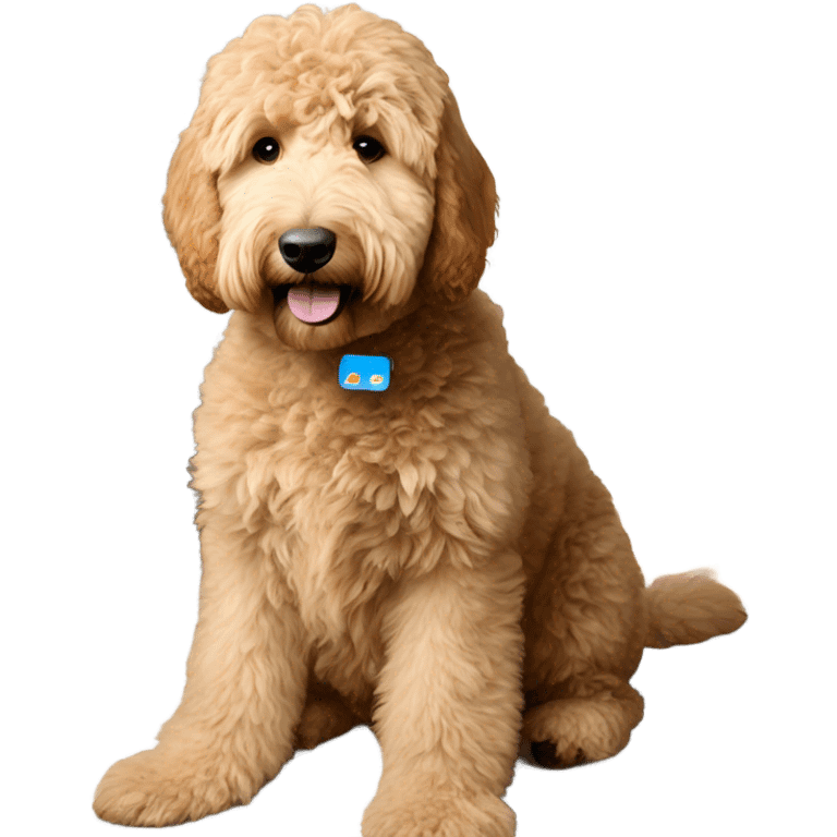 Goldendoodle with AirPod pro maxes emoji