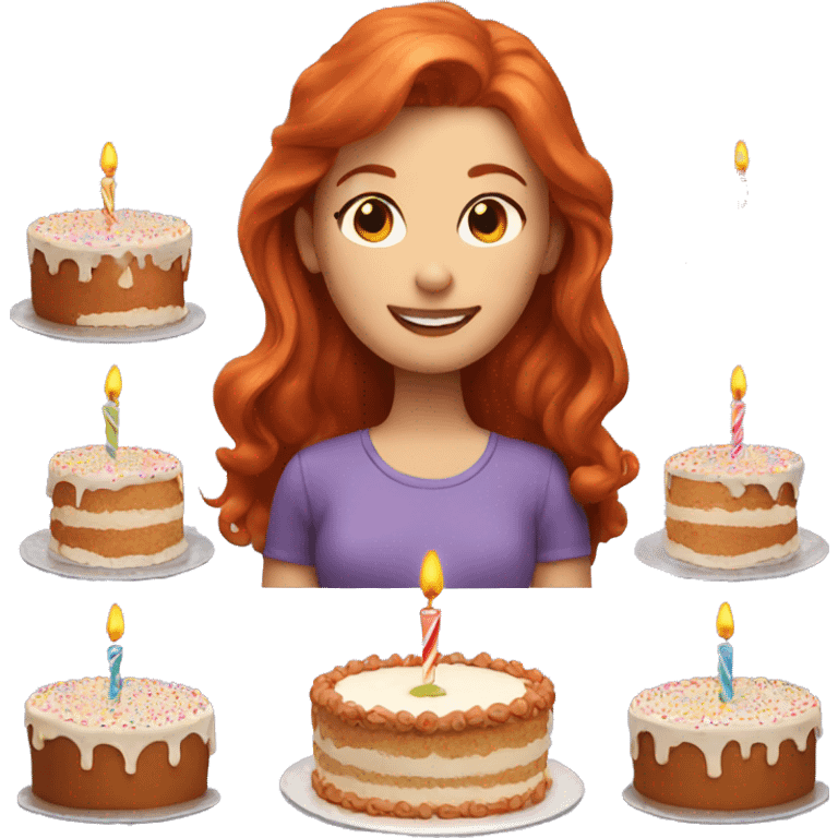 Redhead with birthday cake emoji