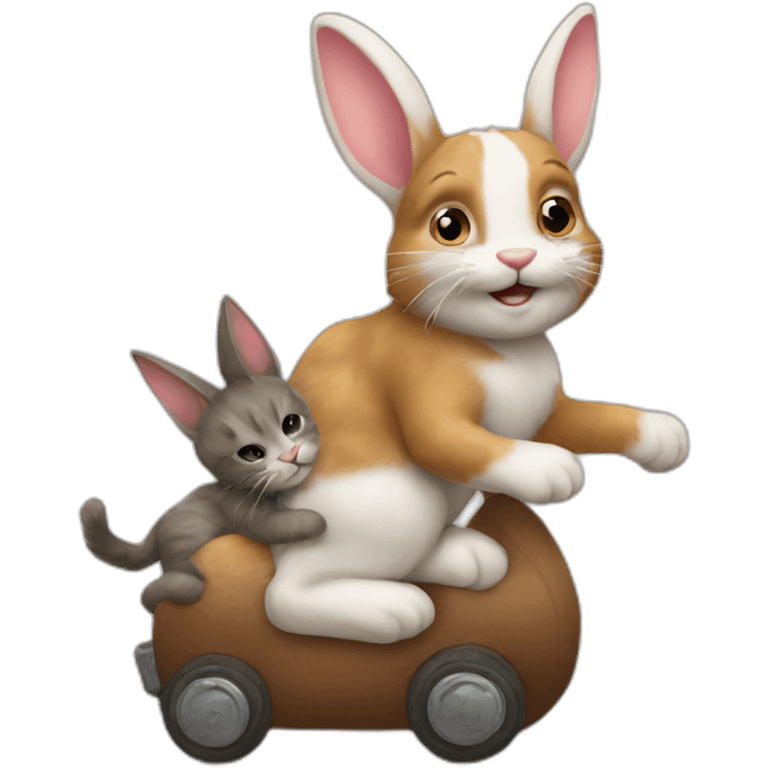 Bunny riding a kitty cat emoji