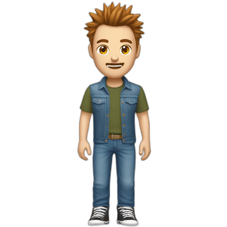 white male adult, Brown Spikey Hair, Video Game Shirt, Blue Jeans, Converse shoes emoji