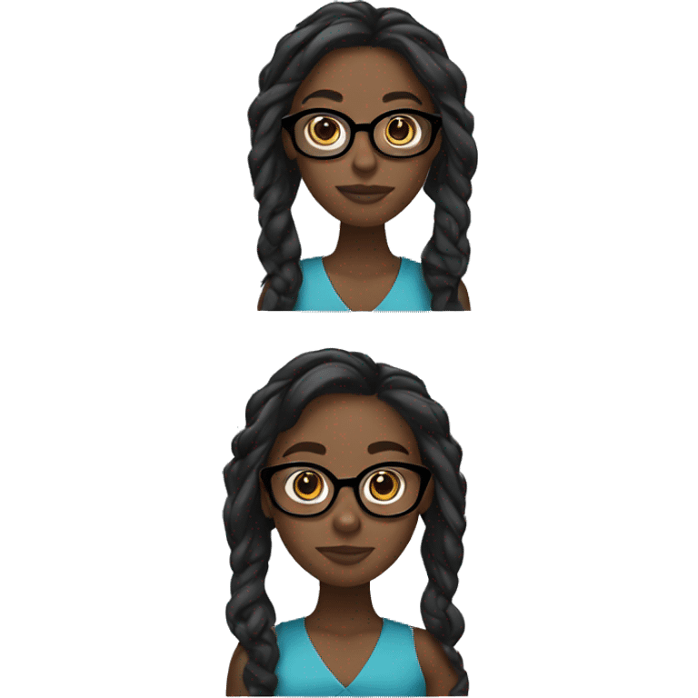 Black girl with a side part long hair and glasses emoji