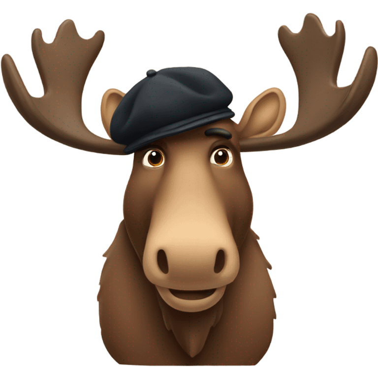 A moose with a beret on and a French moustache  emoji