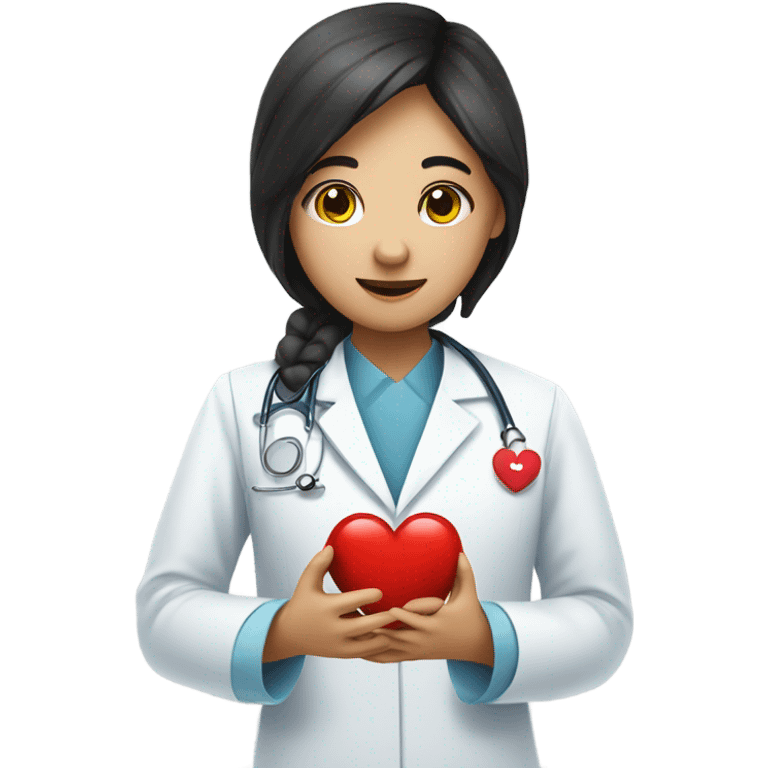 a chinese girl holding a heart to a white male doctor emoji