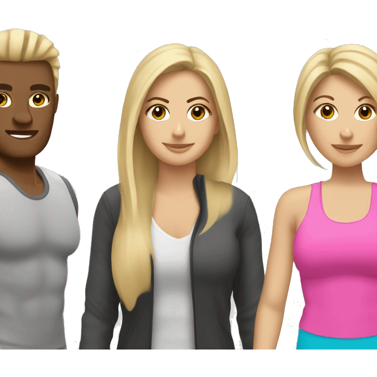 Sandy blonde hair personal trainer with two clients emoji