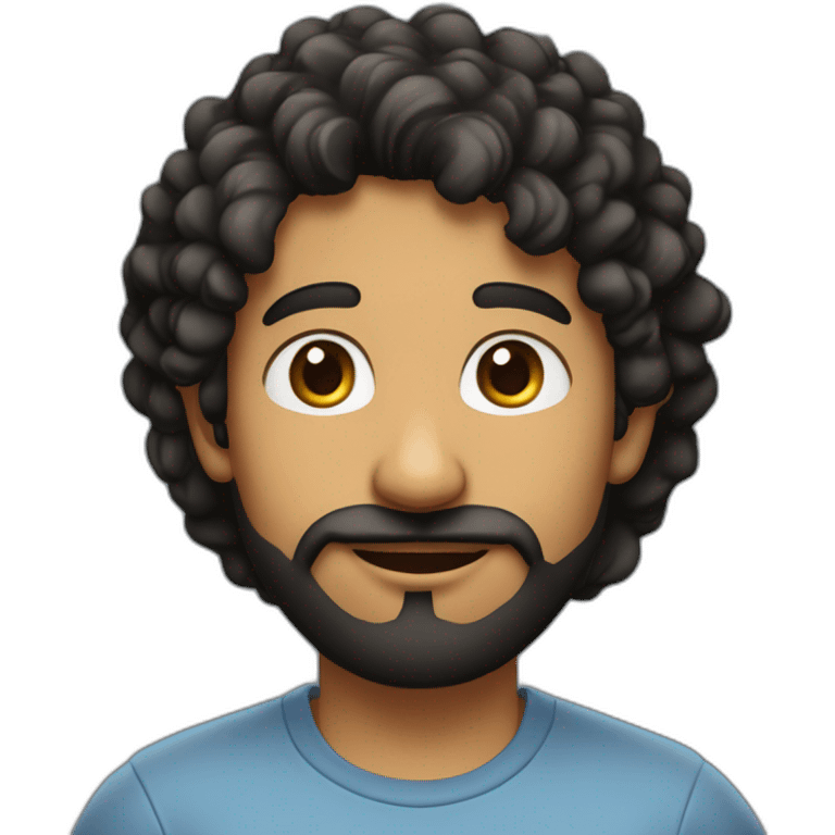 Modern Indian man with curly black hair, modern haircut, wearing t-shirt and jeans, black short beard, almond-shaped eyes emoji