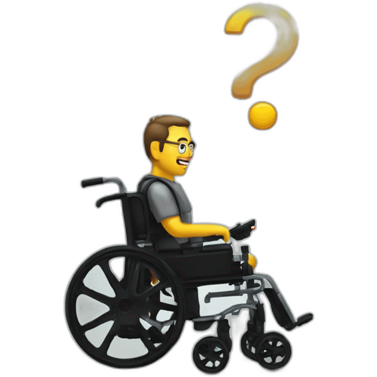 a man in a wheelchair with a replica airsoft emoji