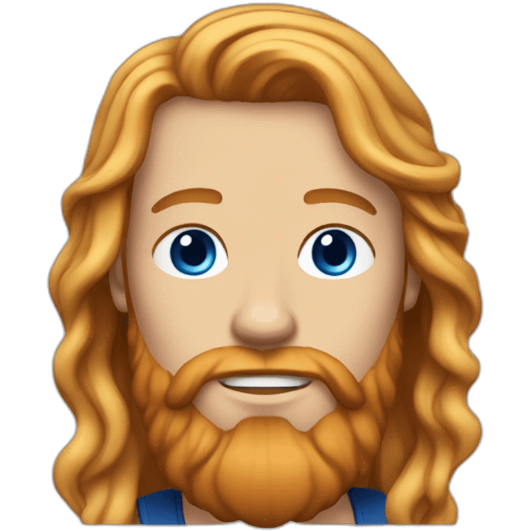 an english man in his twenties with long wavy blonde hair and a red beard with blue eyes emoji