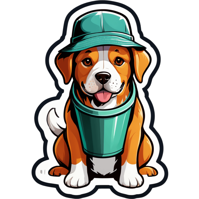 Dog with a tank top and a bucket hat emoji