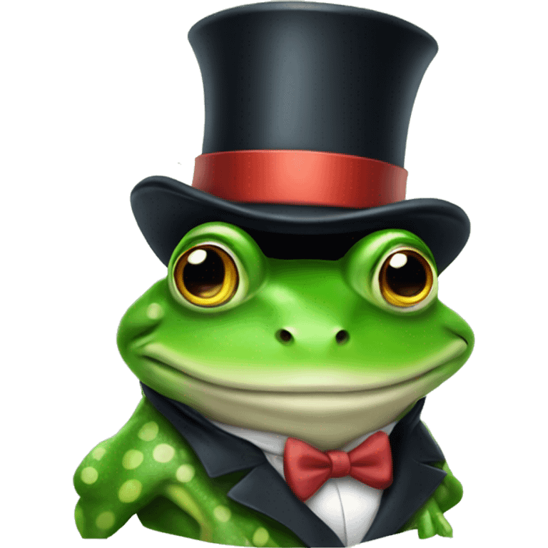 A super cool frog wearing a top hat emoji