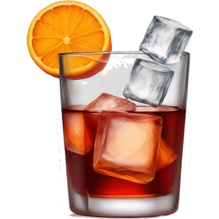 negroni, short glass, squared, small orange, few ice emoji