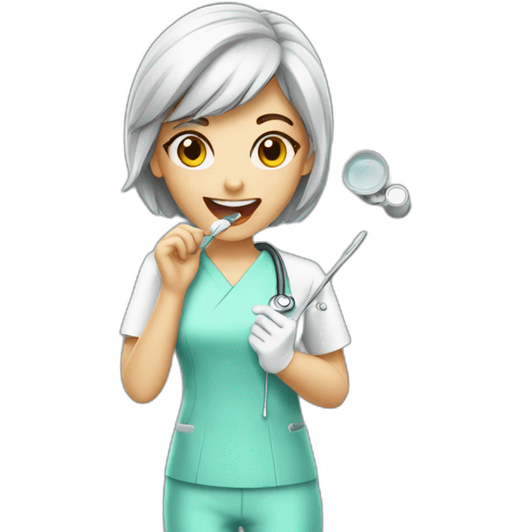 dentist girl showing tonge emoji