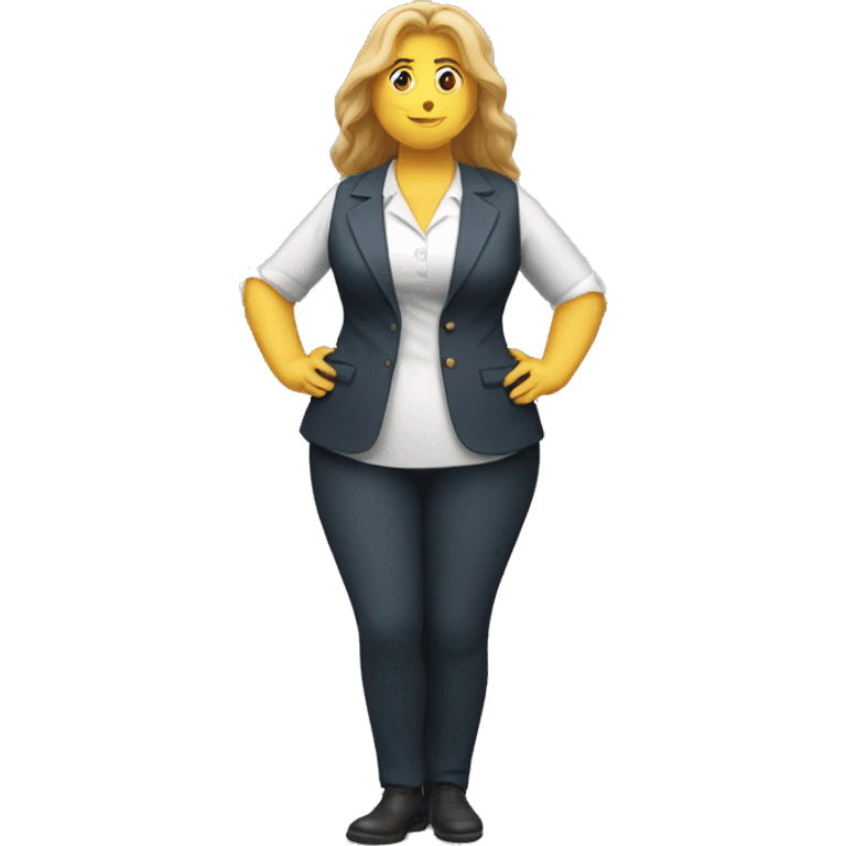 Obesity. A middle-aged woman with golden long hair, dressed in professional attire. emoji