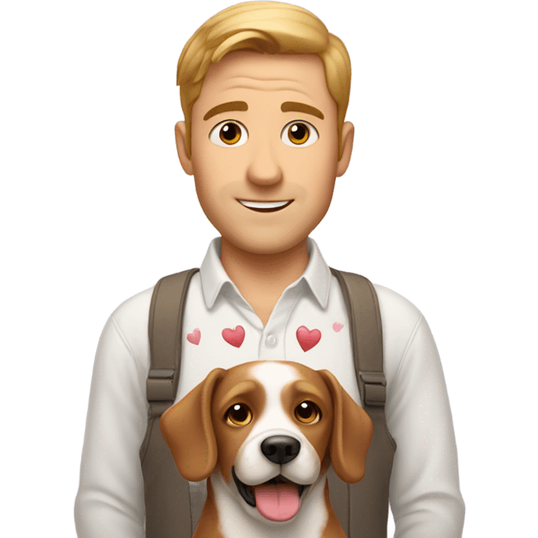 White guy with a shirt with a dog holding hearts emoji