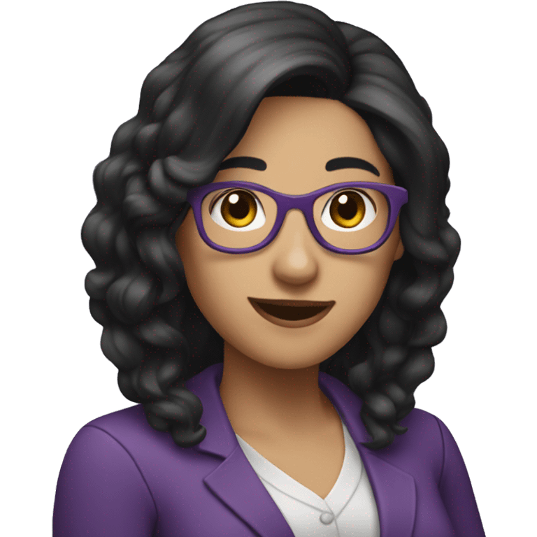 female librarian purple black hair waving emoji