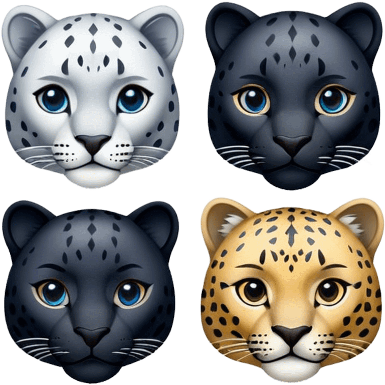 black panther, leopard and snow leopard  emoji