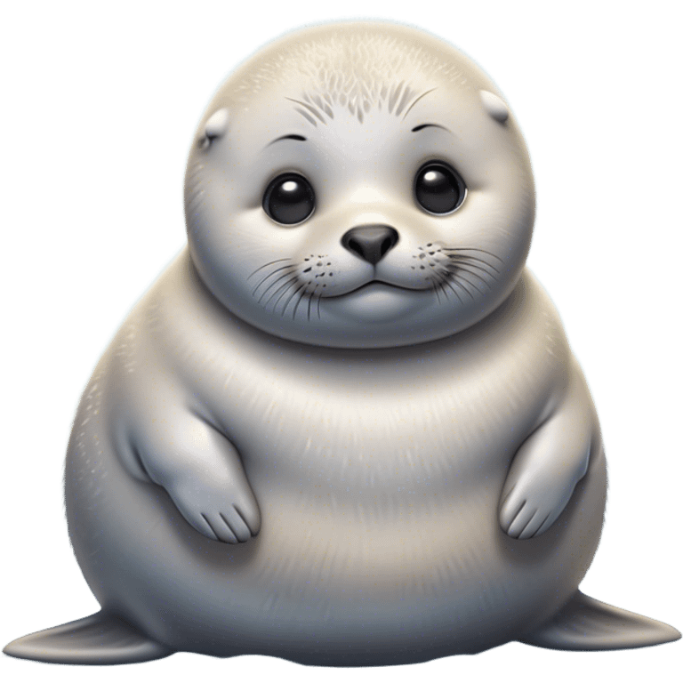 Cinematic Noble Baby Seal Portrait Emoji, Poised and endearing, with a round, plump body of soft, glistening fur, large, soulful eyes and a delicate, slightly rounded head accented by chubby cheeks, Simplified yet sharp and sophisticated features, highly detailed, glowing with a gentle, polar mist glow, high shine, intelligent and watchful, stylized with an air of arctic charm, focused and gentle, soft glowing outline, capturing the essence of a watchful and confident baby seal that appears ready to pop out of the screen with playful grace! emoji