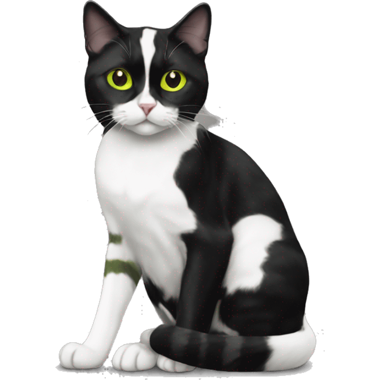 Sweet black and white harlequin patterned tuxedo cat with yellow green eyes emoji