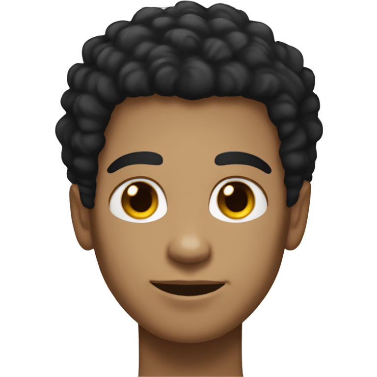 light tan skin, black afro hair, brown eyes, male emoji