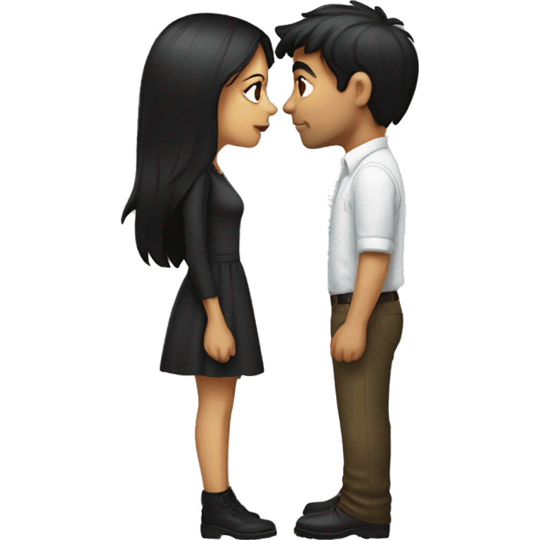 A dark-haired girl and a guy kiss standing up emoji