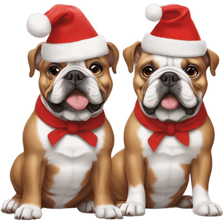 Two bulldogs wearing Christmas hats  emoji