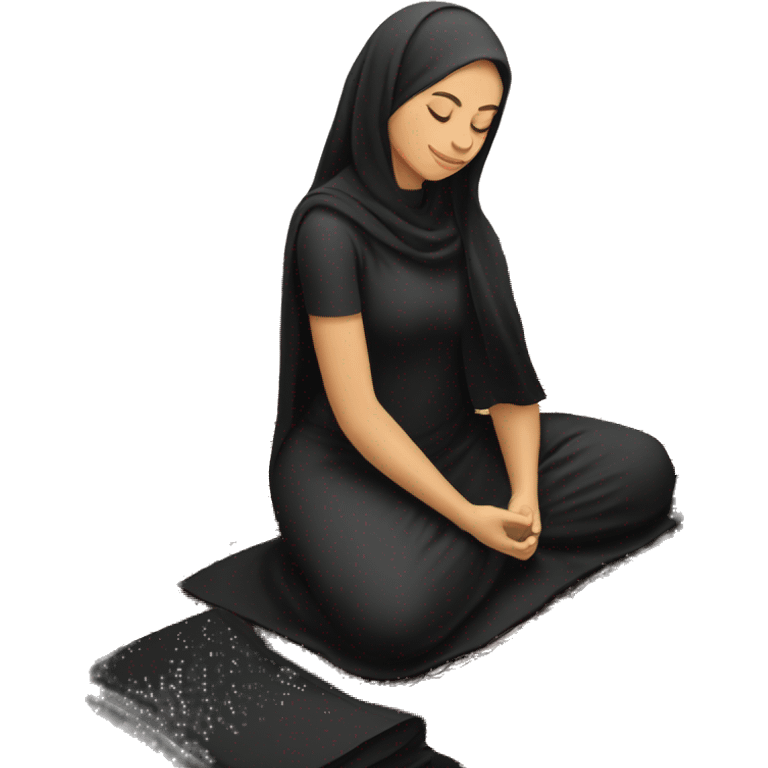 muslim woman praying on a praying carpet with a black abaya on emoji