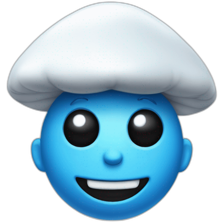 Blue smurf face with black eyes wearing a large white mushroom on his head casting a show on his face emoji