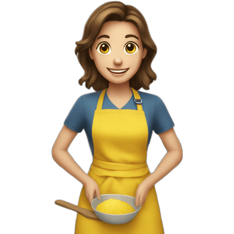 girl with brown hair, smiling, in a yellow apron emoji