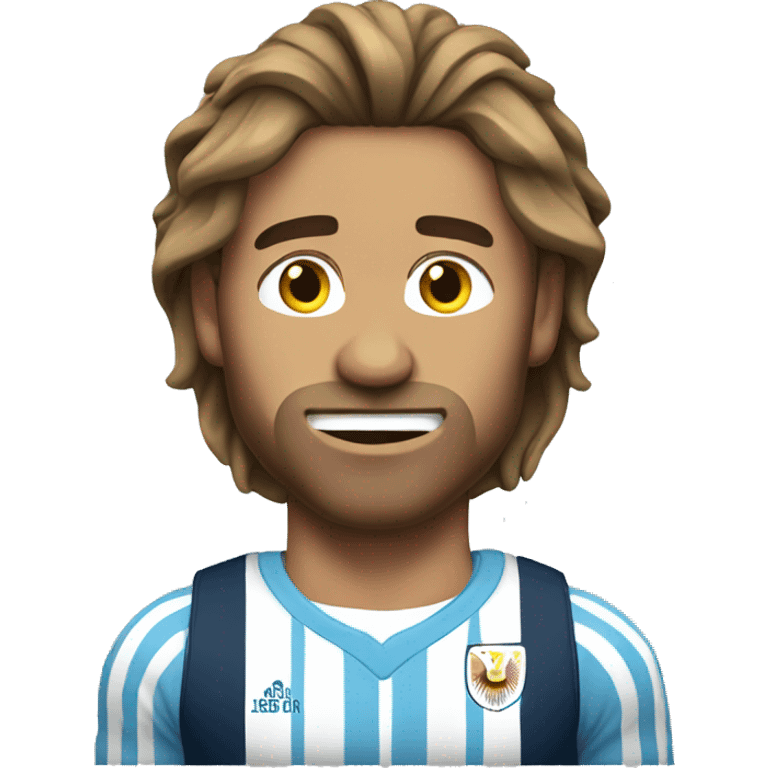 Man with muscles and long hair wearing Argentina T shirt  emoji