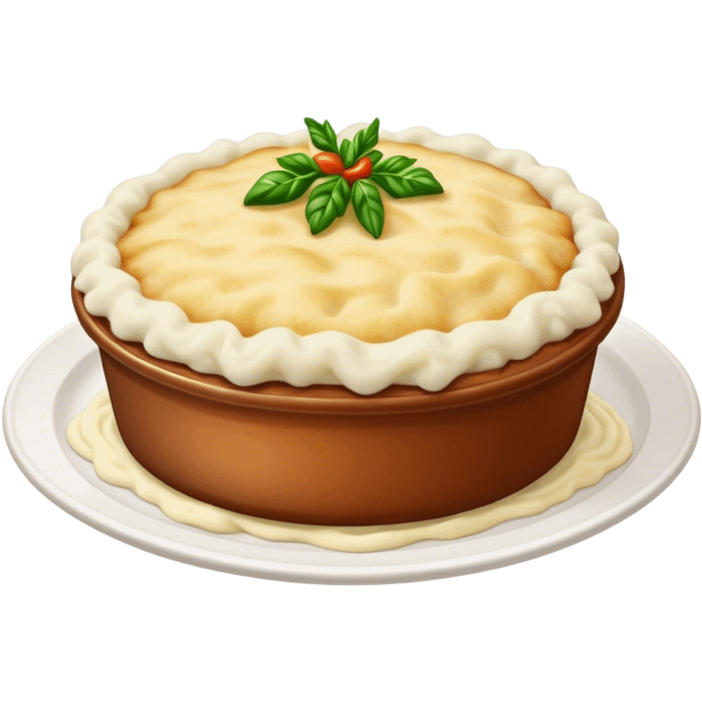 Cinematic Realistic Shepherd's Pie Dish Emoji, depicted with rich, savory minced lamb and vegetable filling topped with creamy mashed potatoes, rendered with exquisite detail and natural warm lighting that highlights its homestyle appeal. emoji