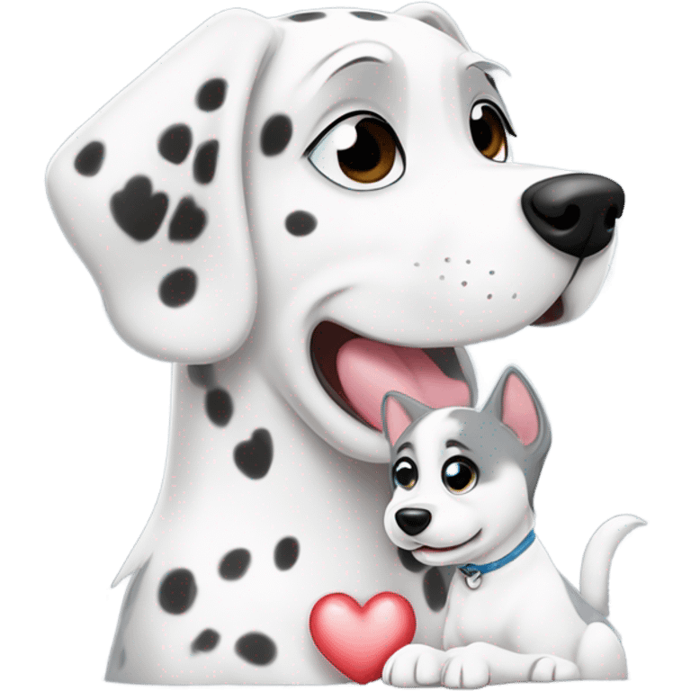 kawaii style, dalmatian, white and grey siberian husky, in love emoji