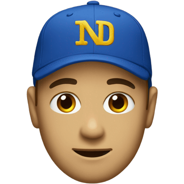 Man with blue cap that says ND in gold emoji