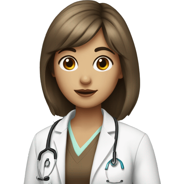 Doctor a woman with brown eyes and hair with bangs and white skin stay with a book emoji