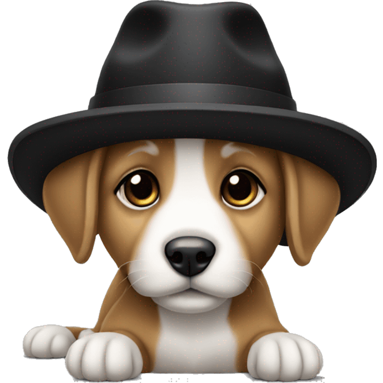 Baby dog with a black hat emoji