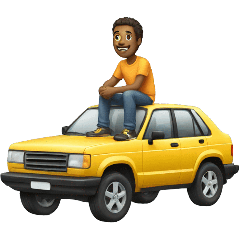 man sitting on top of car emoji