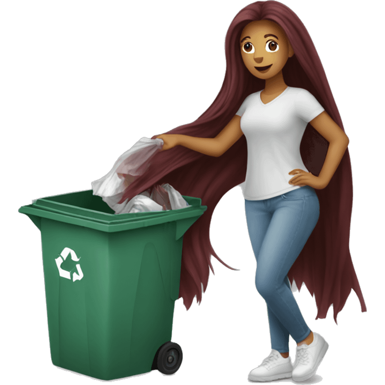 Beautiful burgundy long haired woman taking out the trash emoji