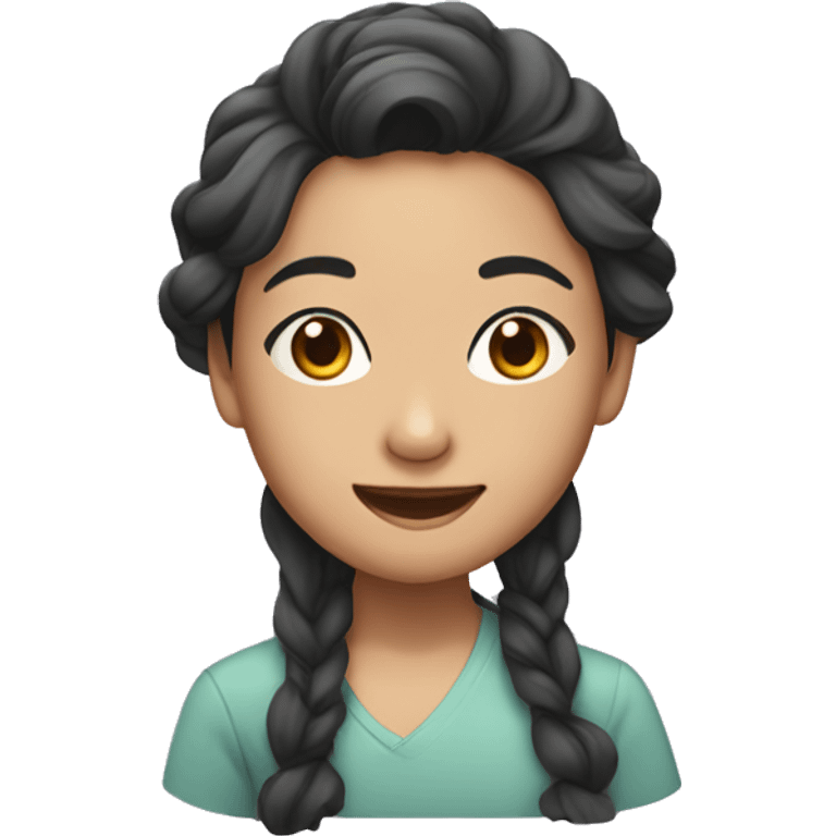 Asian wavy hair girl with wrinkle under left eye smiling emoji