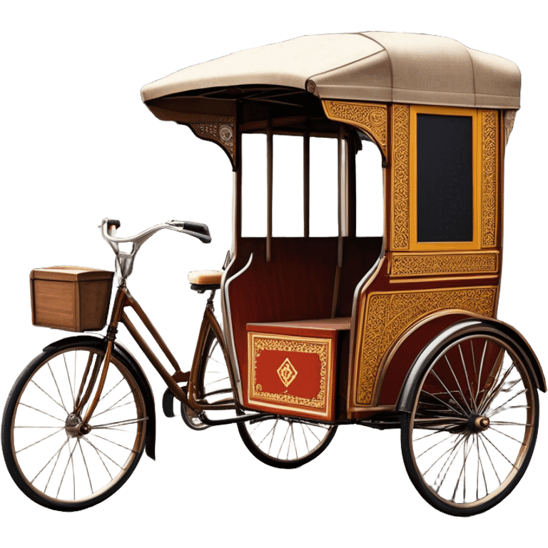 ​Cinematic Realistic Cyclo Rickshaw, depicted as a classic manually operated tricycle-style rickshaw with a simple, rustic design and intricate details, rendered with realistic textures and natural urban lighting that captures its cultural charm and timeless functionality, emoji