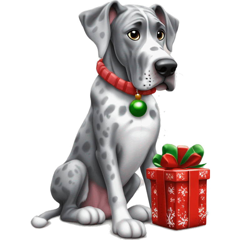 Merle grey Great Dane with a Christmas nutcracker  emoji