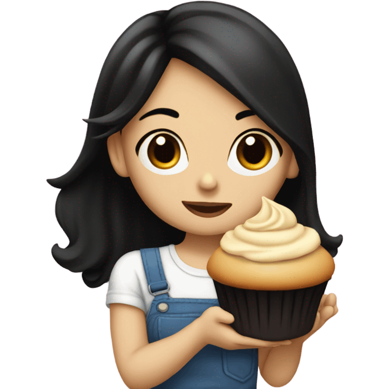 Pale girl black hair with a muffin emoji