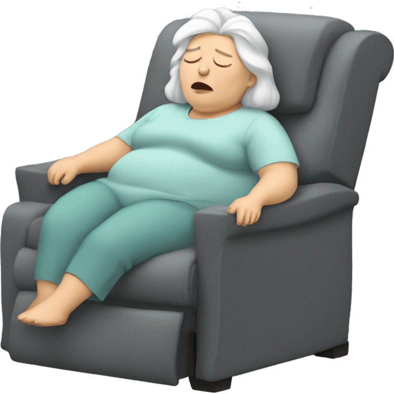 Old fat woman with long white hair snoring in grey recliner emoji