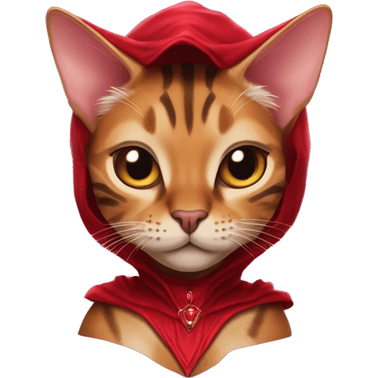 Bengal cat dressed like the scarlet witch with the scarlet witches red headpiece on emoji