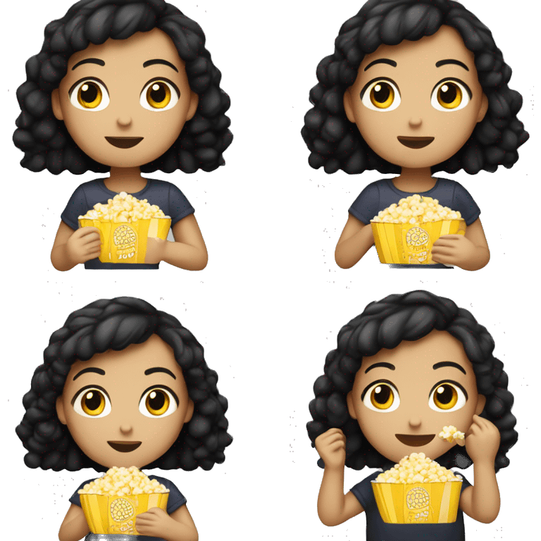 Caucasian girl with the color, black hair, eating popcorn emoji