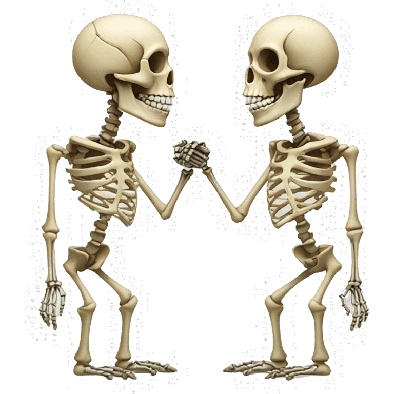 two skeletons looking at each other and pointing emoji