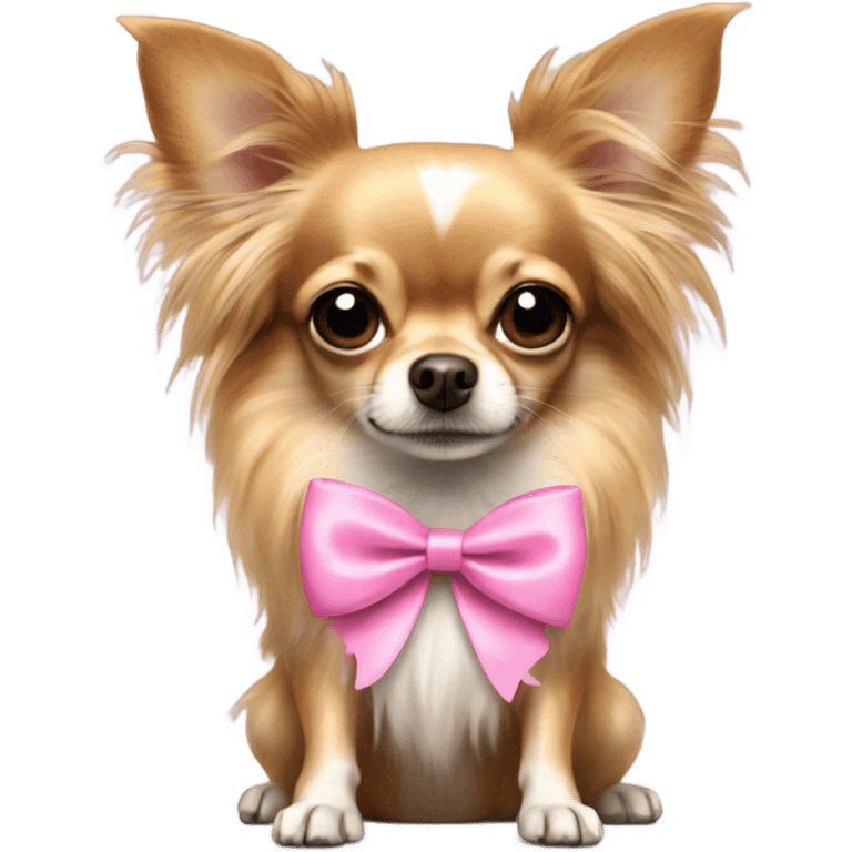 Long haired Chihuahua with pink bow emoji