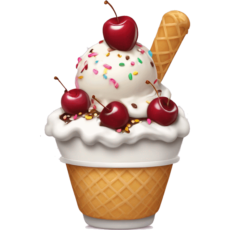 Ice cream sundae with sprinkles and a cherry on top emoji