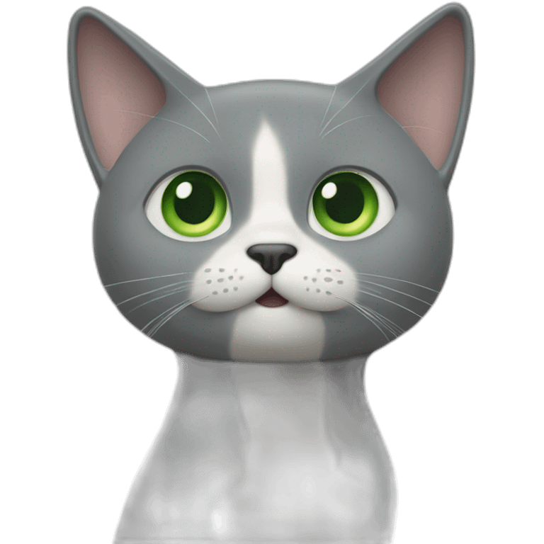 Un chat gris qui surf il a les yeux verts le poil lisse  emoji